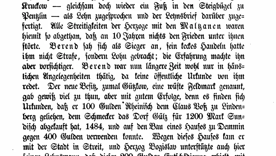 „… odkupił od Schmeckera wieś Gülz za 1200 marek sundzkich, 1484” – Lebensbilder 1871, s. 77
