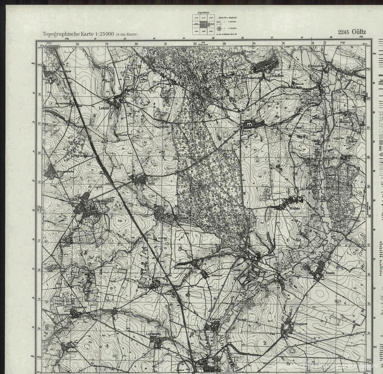 Messtischblatt 2245 Gültz - Letzte Ausgabe 1944