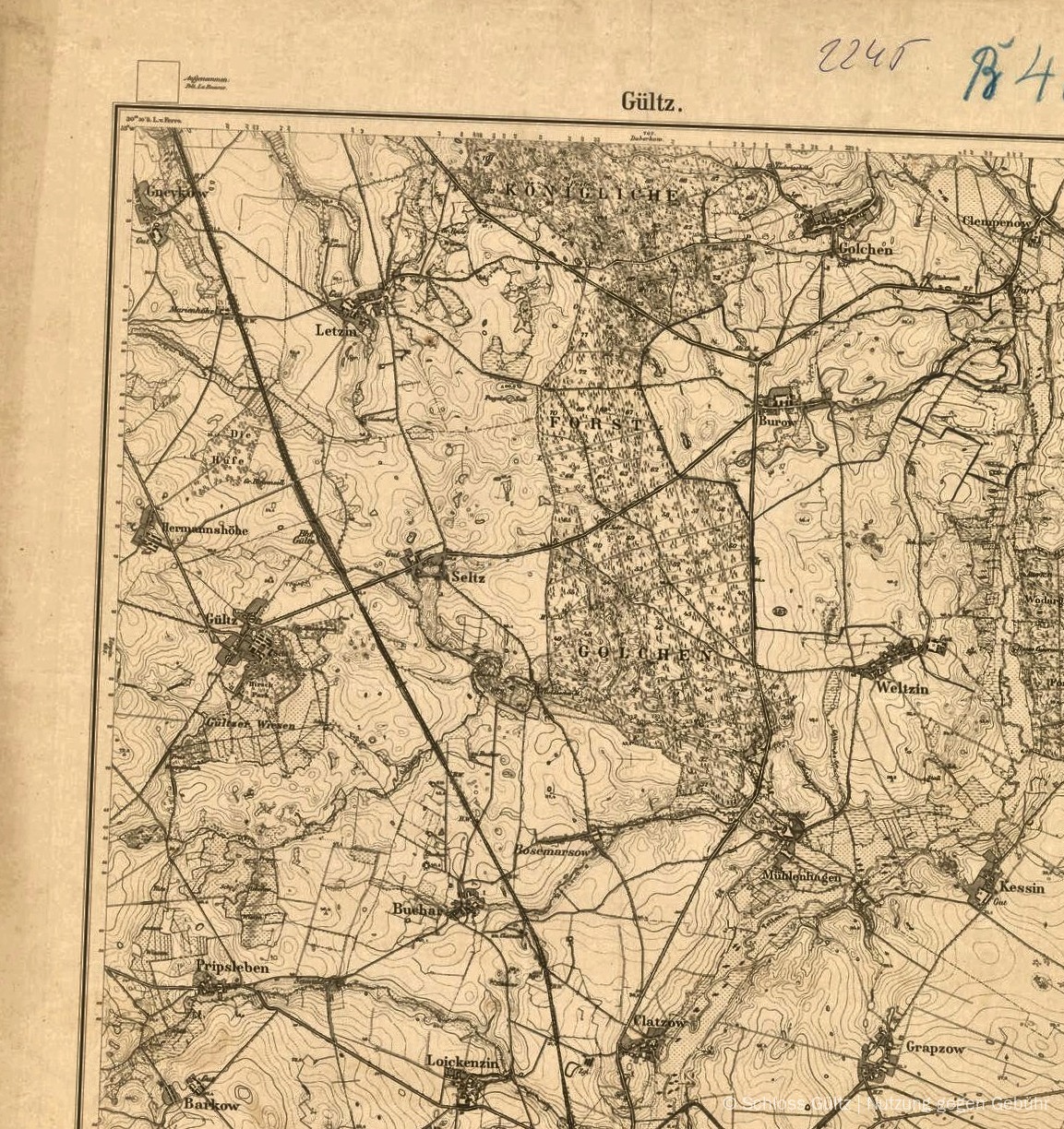 Messtischblatt 2245 Gültz - Erstausgabe 1886