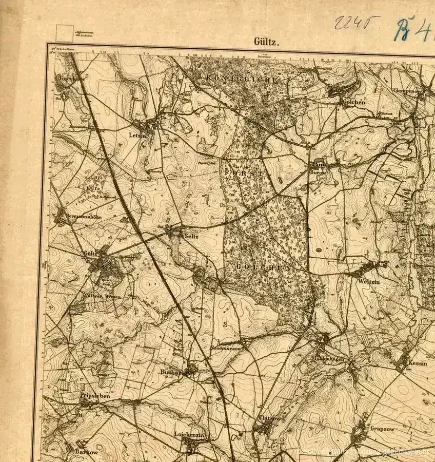 Messtischblatt 2245 Gültz - Erstausgabe 1886