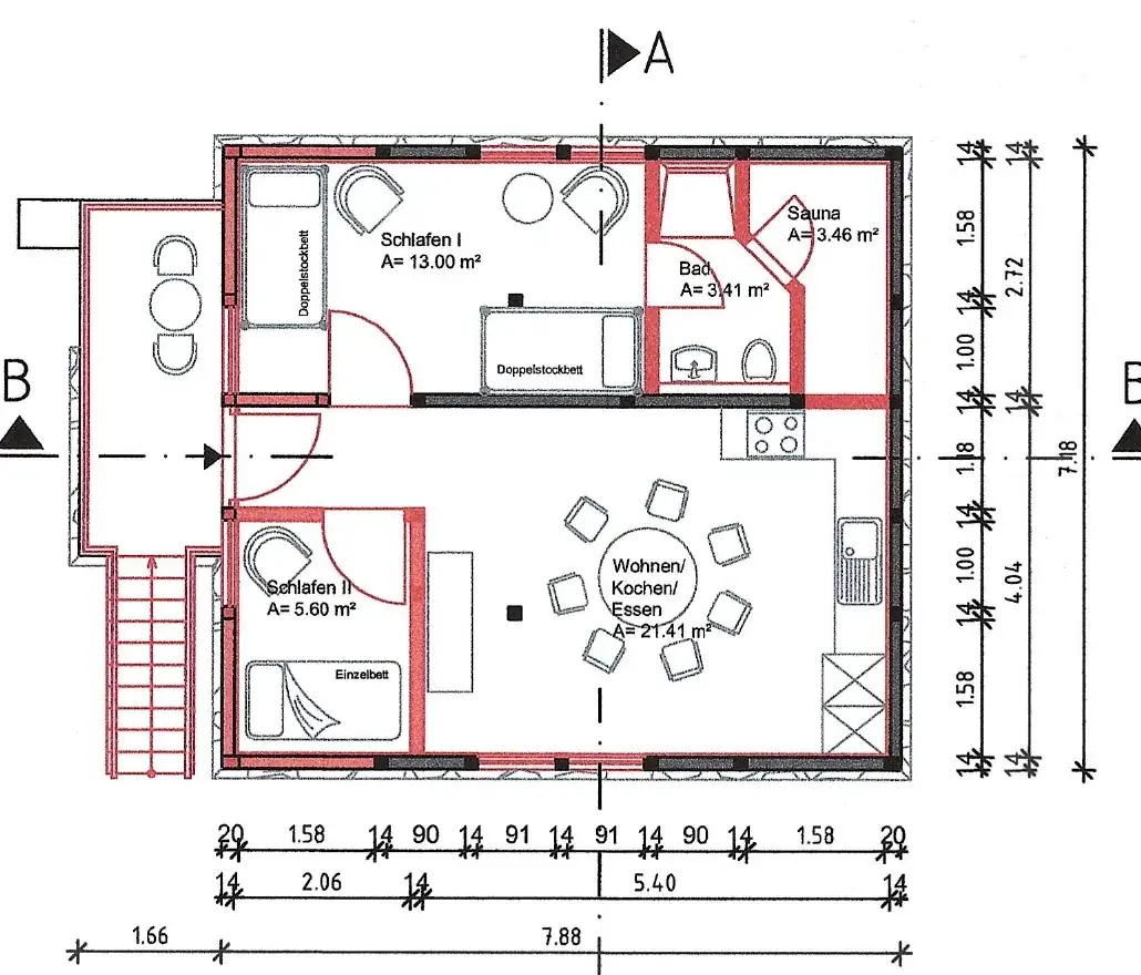 Entwurf 2023: Grundriss des Fachwerkgeschosses mit Ferienwohnung